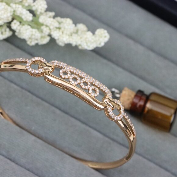 Radiant Oval Link Rose Gold Bangle with CZ Accents, XPBL0444 - Picture 11 of 12